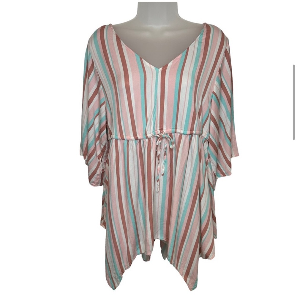 Torrid Striped Dolman Sleeve Shark Hem Tunic Top Size 3 Drawstring Tie Waist